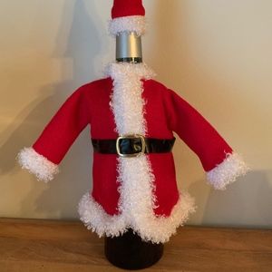 Christmas Decor, Santa suit and hat 4 wine bottle
